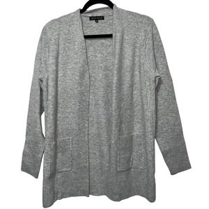 Cozy Gray Heather Knit Open Front Long Sleeve Cardigan‎ Sz Medium Minimalist